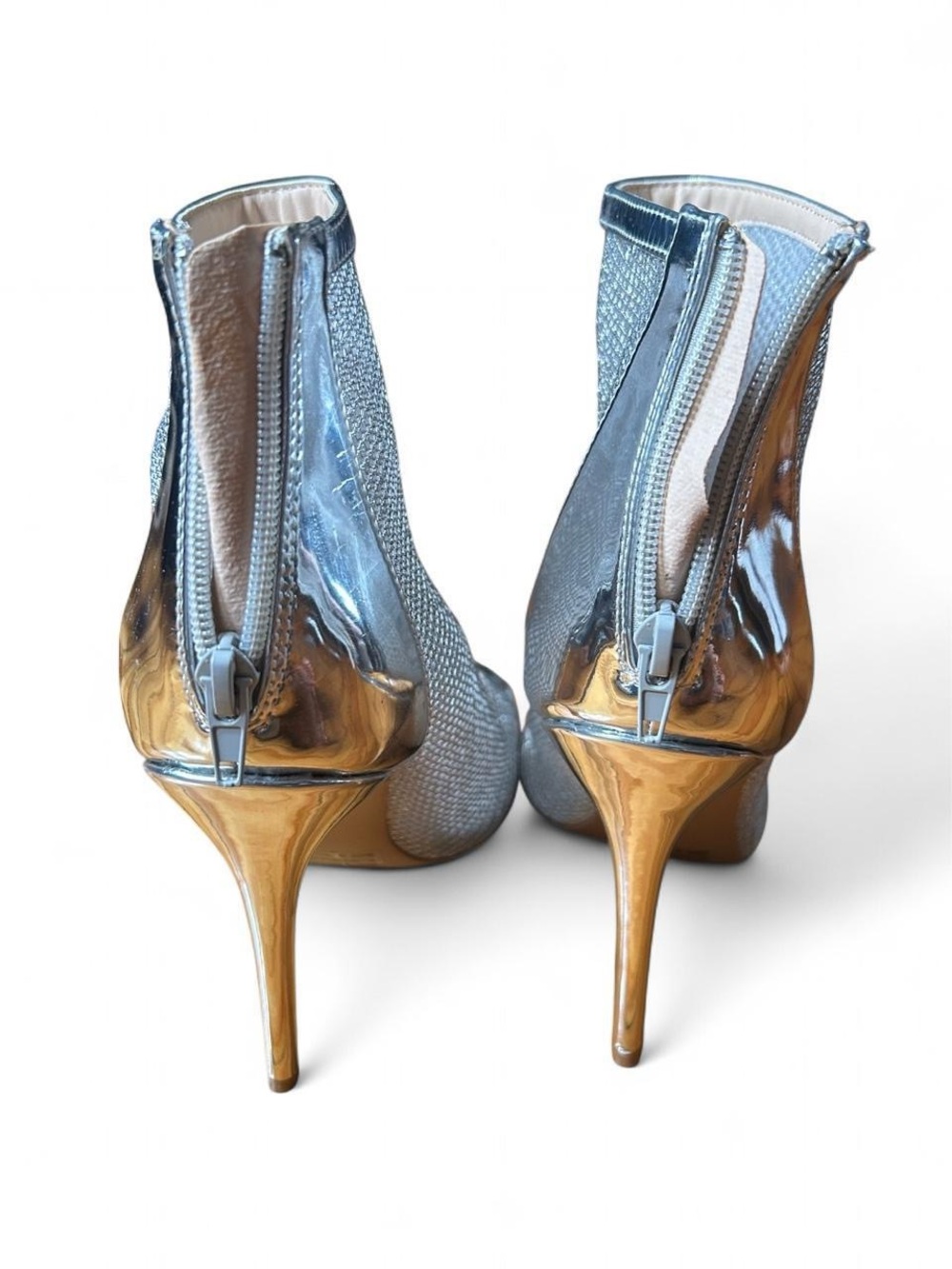 Qupid Silver Glitter Peep Toe Ankle Bootie Heels Women’s Size 7 Y2K Party Disco - Picture 3 of 6